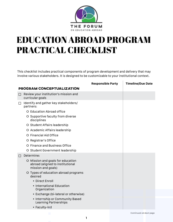Education Abroad Program Practical Checklist 